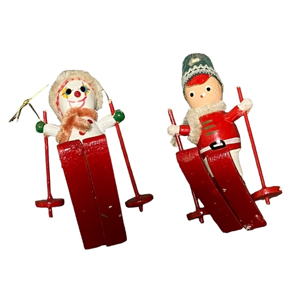 Vintage Wooden Sking Solider & Clown Christmas Ornaments Lot of 2 - Picture 2 of 5